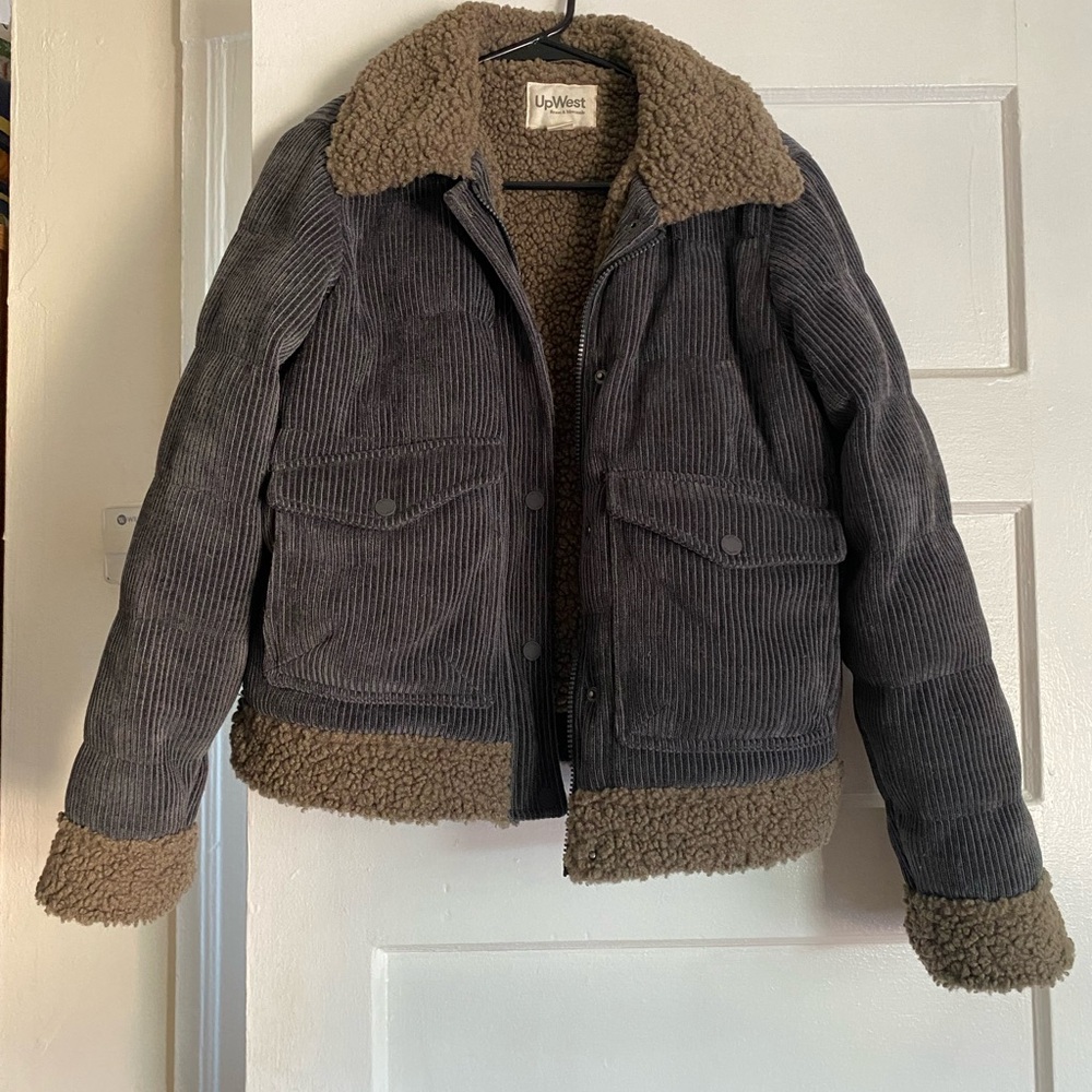 UpWest Women’s Corduroy Puffer Jacket with Sherpa Trim
